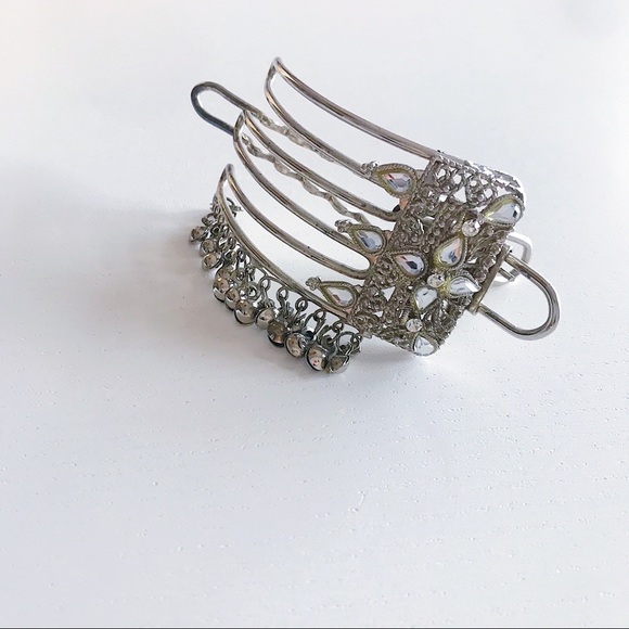 2 Vintage Indian Silver Jeweled Hair Clips - Picture 2 of 7